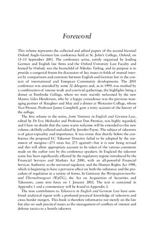 Takeovers in English and German Law