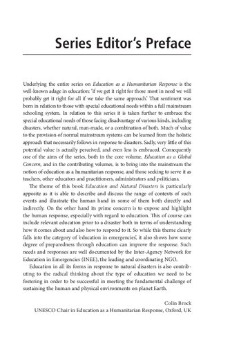 Education and Natural Disasters: Education as a Humanitarian Response