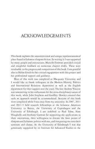 The Literature of the Lebanese Diaspora: Representations of Place and Transnational Identity