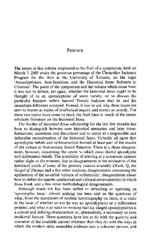 Apocalypticism, Anti-Semitism and the Historical Jesus: Subtexts in Criticism