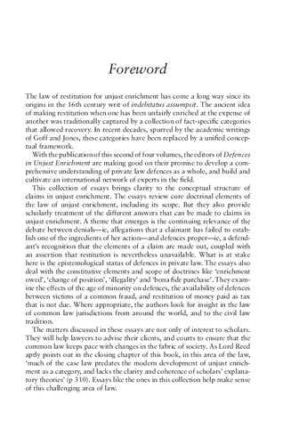 Defences in Unjust Enrichment