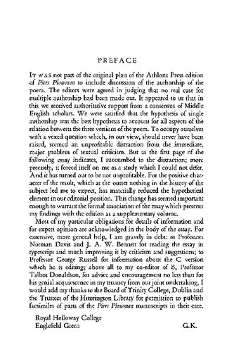 Piers Plowman: The evidence for Authorship