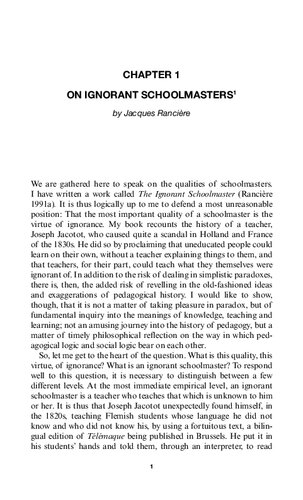 Jacques Rancière: Education, Truth, Emancipation