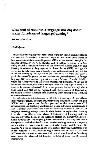 Advanced Language Learning: The Contribution of Halliday and Vygotsky