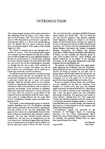 The Human Rights Act and the Criminal Justice and Regulatory Process: The Centre for Public Law at the University of Cambridge