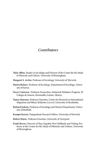 Immigration and Race Relations: Sociological Theory and John Rex