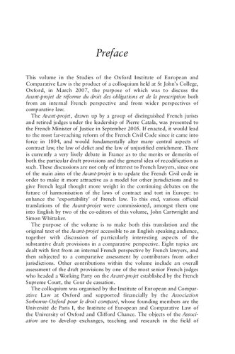 Reforming the French Law of Obligations: Comparative Reflections on the Avant-projet de réforme du droit des obligations et          de la prescription (‘the Avant-projet Catala’)