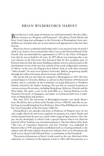 Property and Protection: Essays in Honour of Brian W. Harvey