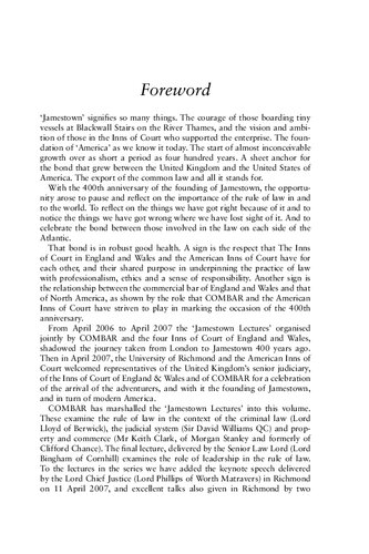 The Jamestown Lectures 2006–2007: The Rule of Law