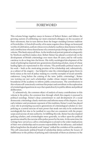 Policing Politics, Culture and Control: Essays in Honour of Robert Reiner