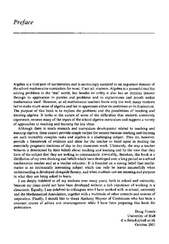 Teaching and Learning Algebra