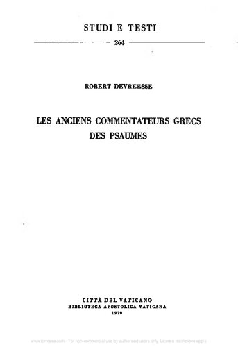 Les anciens commentateurs grecs des psaumes