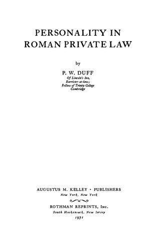 Personality in Roman Private Law
