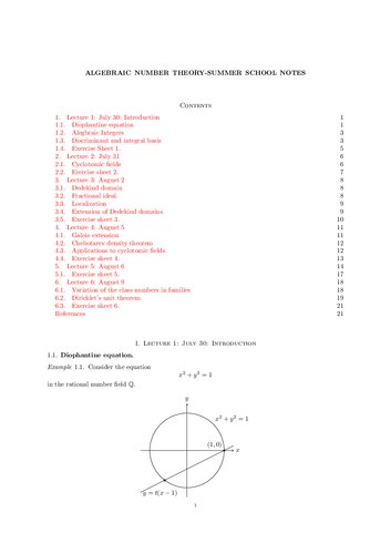 Algebraic Number Theory - Summer School Notes