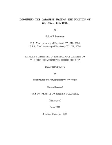 IMAGINING THE JAPANESE NATION: THE POLITICS OF Mt. FUJI, 1760-1825