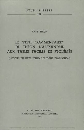 Le petit commentaire de Théon d'Alexandrie aux tables faciles de Ptolémée