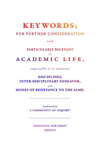 Keywords;: For Further Consideration and Particularly Relevant to Academic Life, &c.