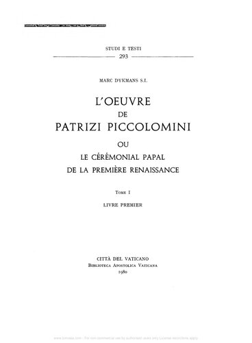 L'oeuvre de Patrizi Piccolomini ou le cérémonial papal de la première Renaissance