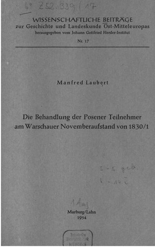 Die Behandlung der Posener Teilnehmer am Warschauer Novemberaufstand 1830/1