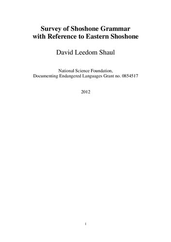 Survey of Shoshone Grammar with Reference to Eastern Shoshone