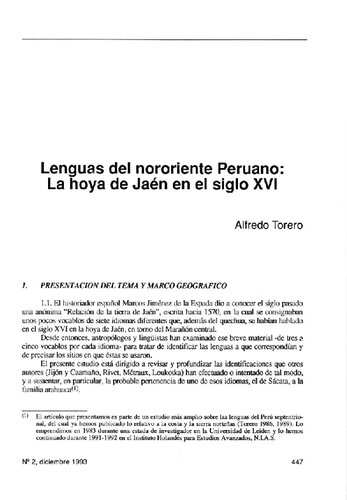 Lenguas del nororiente Peruano: La hoya de Jaén (Perú) en el siglo XVI