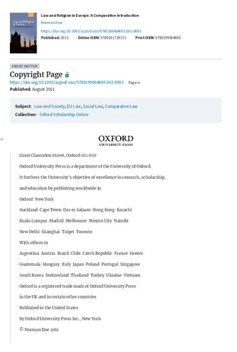 Law And Religion In Europe: A Comparative Introduction