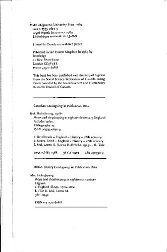 Shops and Shopkeeping in Eighteenth Century England.