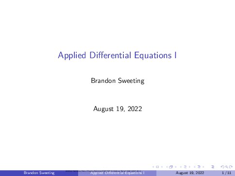 Applied Differential Equations Lecture Notes