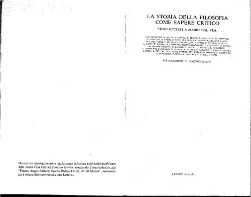 La storia della filosofia come sapere critico - Studi offerti a Mario Dal Pra