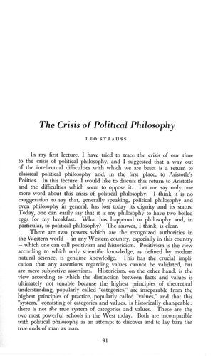 ''The Crisis of Political Philosophy''