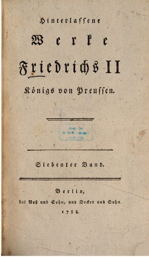 Hinterlassene Werke Friedrichs II., Königs von Preußen