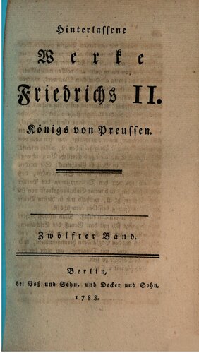 Hinterlassene Werke Friedrichs II., Königs von Preußen