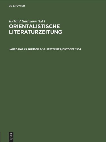 Orientalistische Literaturzeitung: September/Oktober 1954