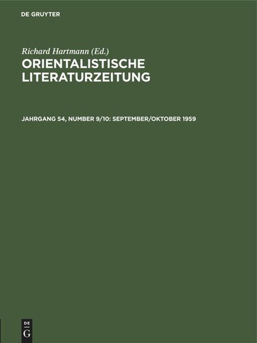 Orientalistische Literaturzeitung: Jahrgang 54, Number 9/10 September/Oktober 1959