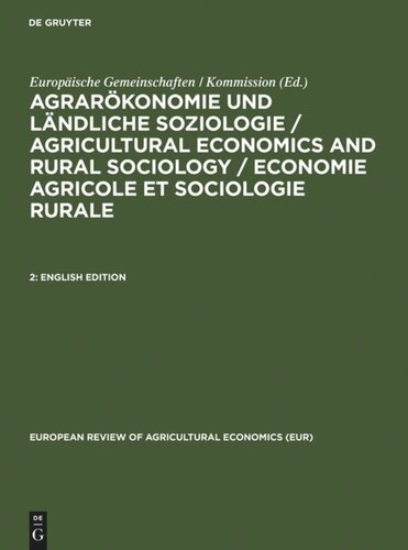 Agrarökonomie und ländliche Soziologie / Agricultural economics and rural sociology / Economie agricole et sociologie rurale: 2 English Edition