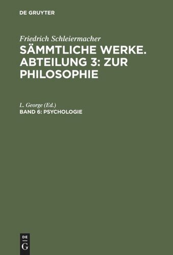 Sämmtliche Werke. Abteilung 3: Zur Philosophie: Band 6 Psychologie