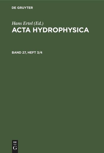 Acta Hydrophysica: Band 27, Heft 3/4
