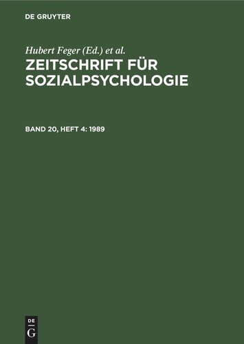 Zeitschrift für Sozialpsychologie: Band 20, Heft 4 1989