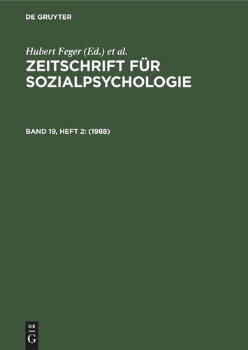 Zeitschrift für Sozialpsychologie: Band 19, Heft 2 1988