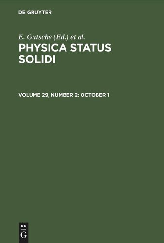 Physica status solidi: Volume 29, Number 2 October 1