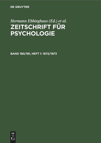 Zeitschrift für Psychologie: Band 180/181, Heft 1 1972/1973