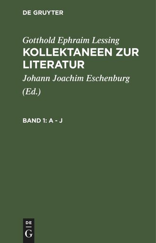 Kollektaneen zur Literatur: Band 1 A - J