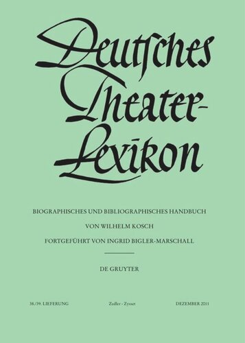 Deutsches Theater-Lexikon: Band VII / Fasz. 38/39 Zedler - Zysset