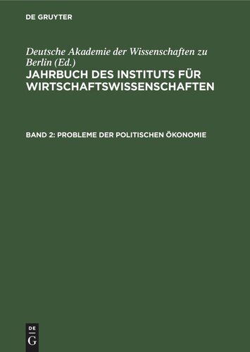 Jahrbuch des Instituts für Wirtschaftswissenschaften: Band 2