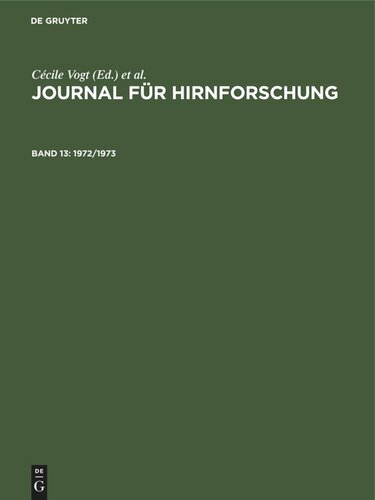 Journal für Hirnforschung: Band 13 1972/1973