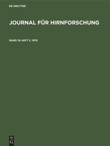 Journal für Hirnforschung: Band 19, Heft 2 1978