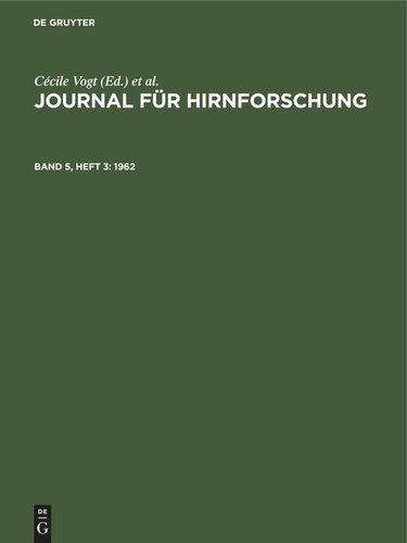 Journal für Hirnforschung: Band 5, Heft 3 1962