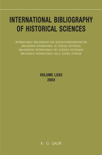 International Bibliography of Historical Sciences: Band 72 2003