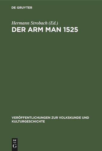 Der arm man 1525: Volkskundliche Studien