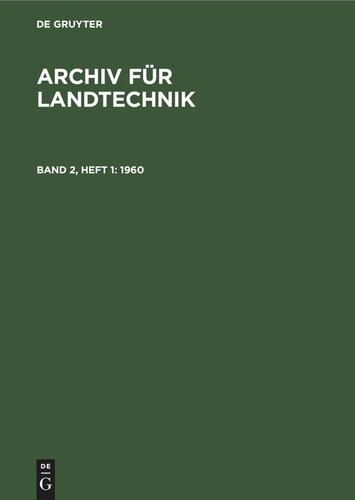 Archiv für Landtechnik: Band 2, Heft 1 1960